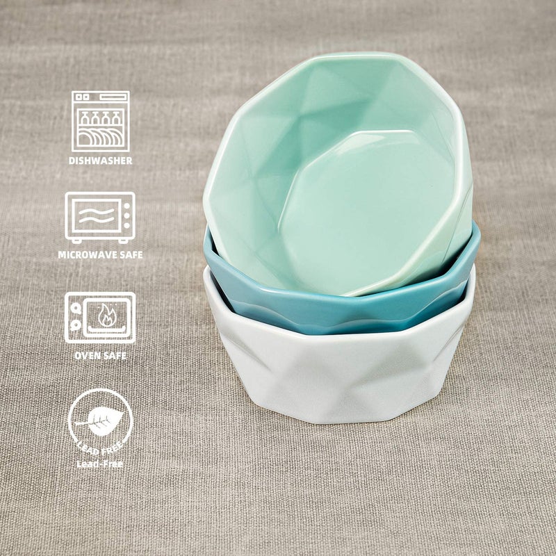 E-liu Porcelain Ramekins Dessert Bowls - 8 Ounce Ceramic Oven Safe Geometric Bowl for Baking Creme Brulee Dessert Pudding Ice Cream Snack Souffle Party Decoration Bouillon Cups - Set of 6 - Image 3